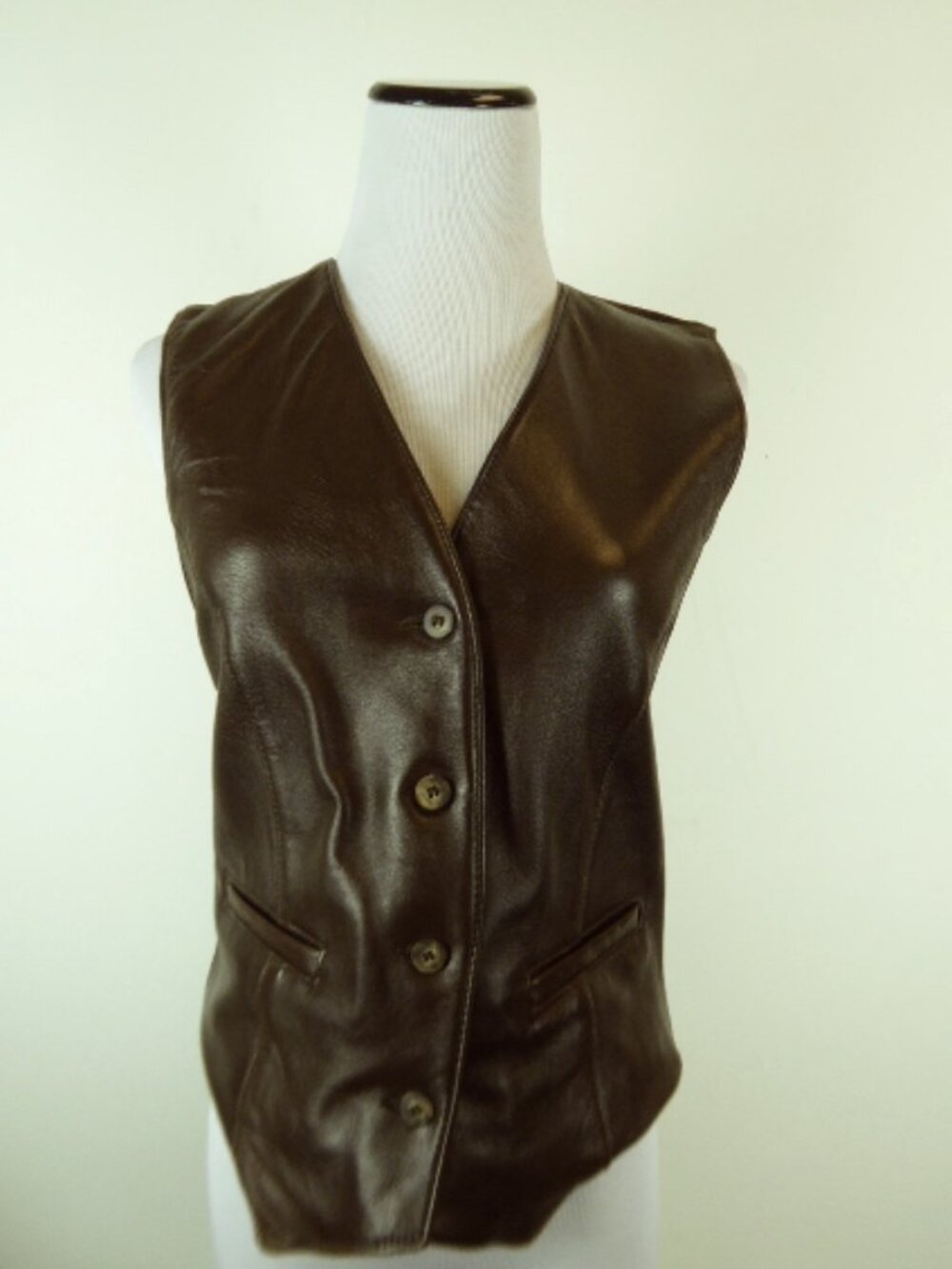 vintage GEORGE KISS BROWN LEATHER Vest gilet S M
